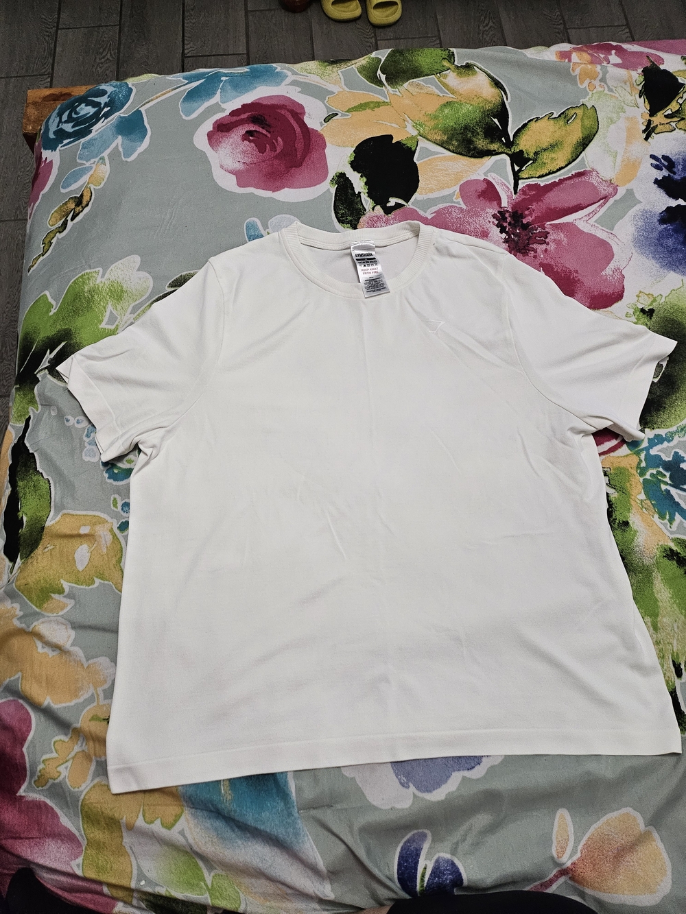 Gymshark White Crewneck Tee with Red Care Label